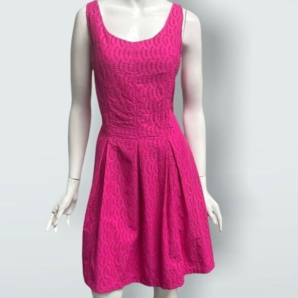 Lord & Taylor Barbie Pink Eyelet Sleeveless Side Zipper Fit N Flare Cotton Sz 10 - Picture 2 of 6